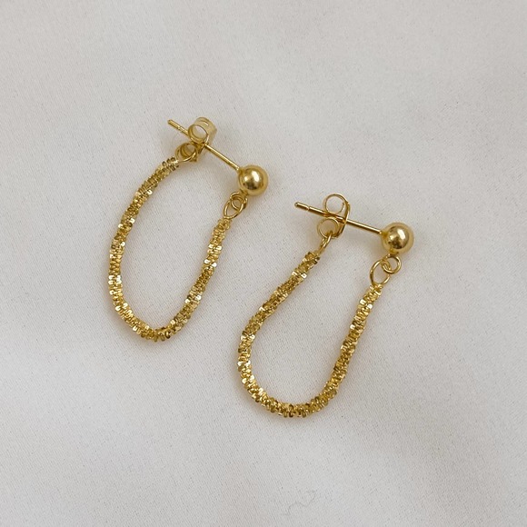 S925 Gold Twist Rope Front Back Earrings - Picture 2 of 9